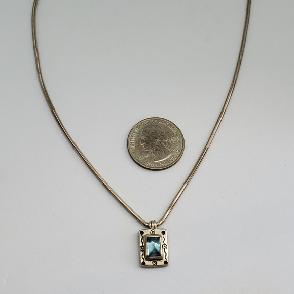 Sterling Blue Topaz Scrolled Snake Chain Necklace - Picture 6 of 7